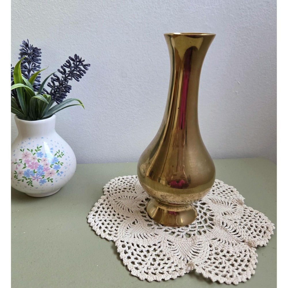 Vintage Brass Vase Gold Tone Bud Vase Mid Century Hollywood Regency Decor